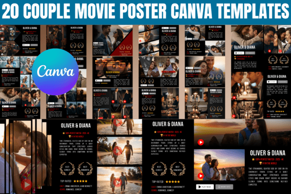 20 Couple Movie Poster Canva Template Graphics