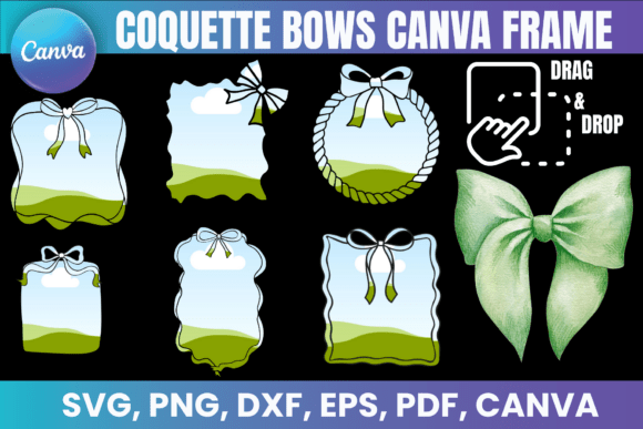 Coquette Bows Canva Frame Bundle: Graphics for Playful Branding