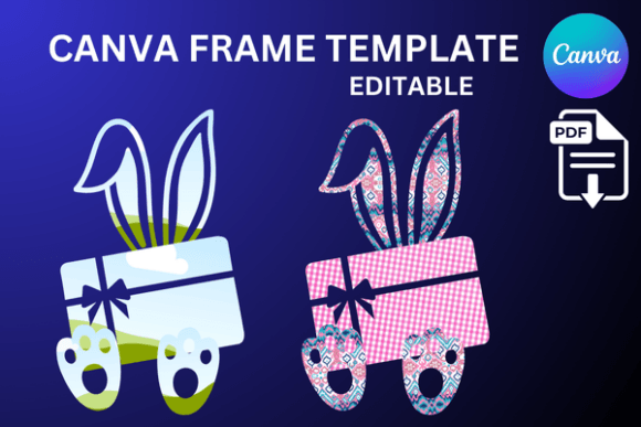 Rabbit with Gift Editable Canva Frame: Graphics for Whimsical Canva Projects