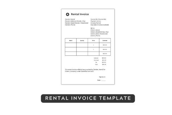 Rental Invoice Template Word Canva Graphics