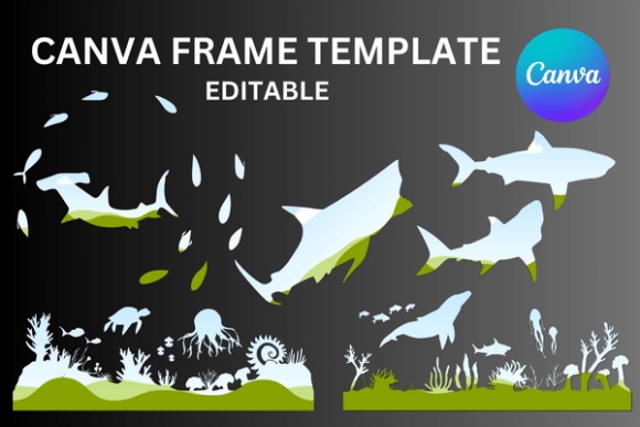 Sharks Ocean Canva Frame Templates: Graphics for Creative Sellers