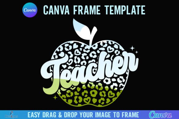 Teacher Apple Canva Frame Template Retro Graphics